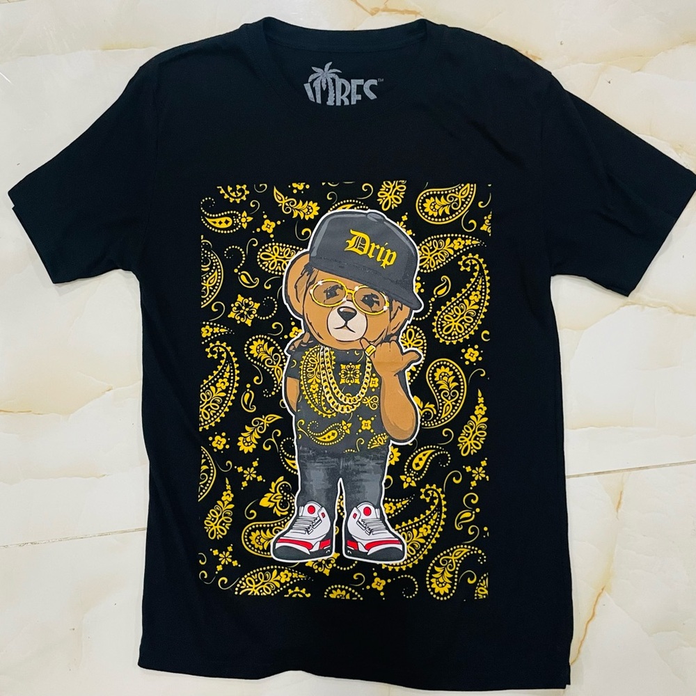 Bailey Apparel Drip Teddy Bear Womans Black and Yellow Vibes T-Shirt Size M